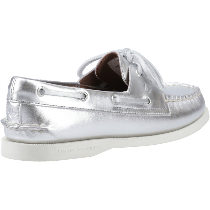 Sperry Authentic 2 Eye Leather Women's Silver Boat Shoes