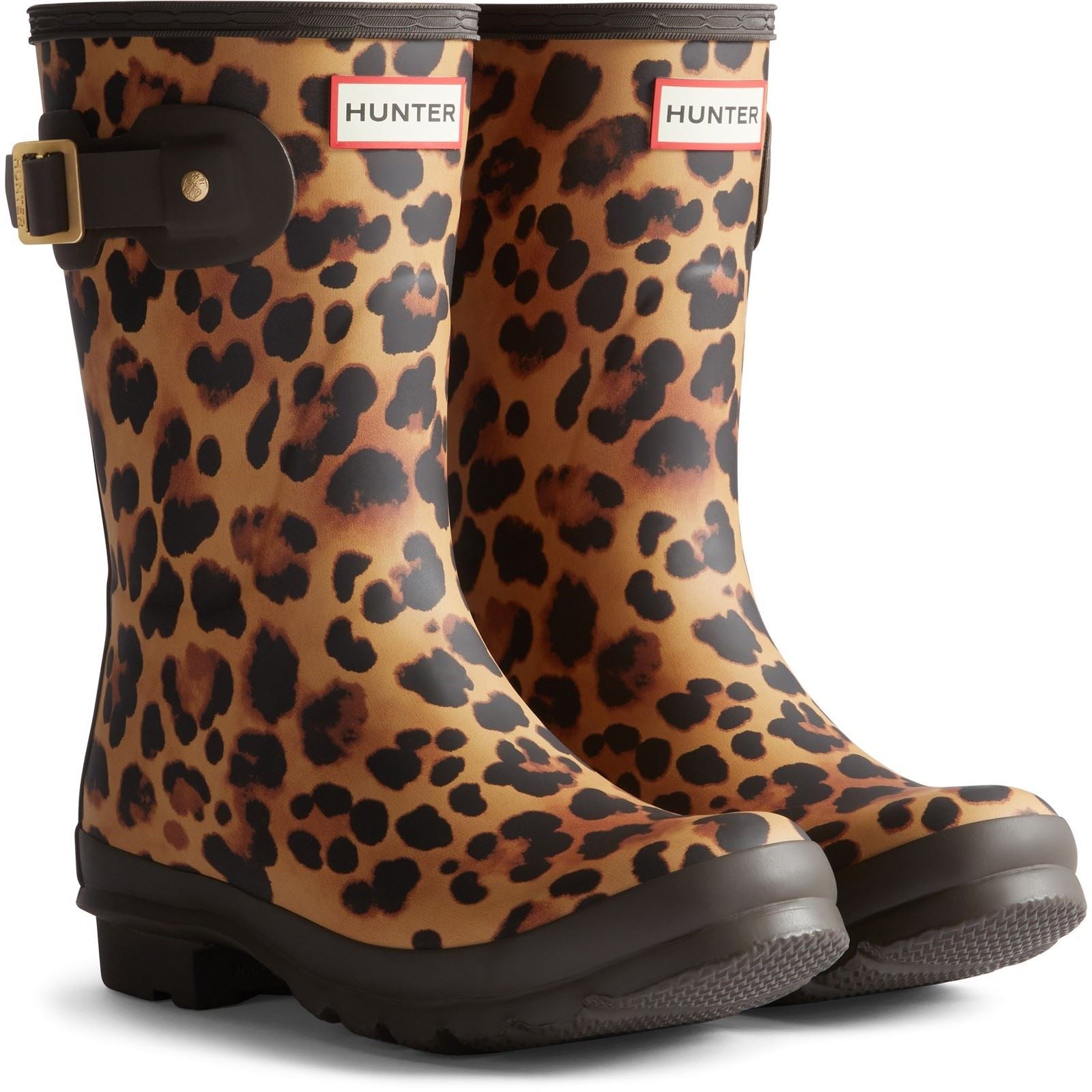 Hunter Original Short Women's Leopard Print/Chocolate Brown Wellington Boots