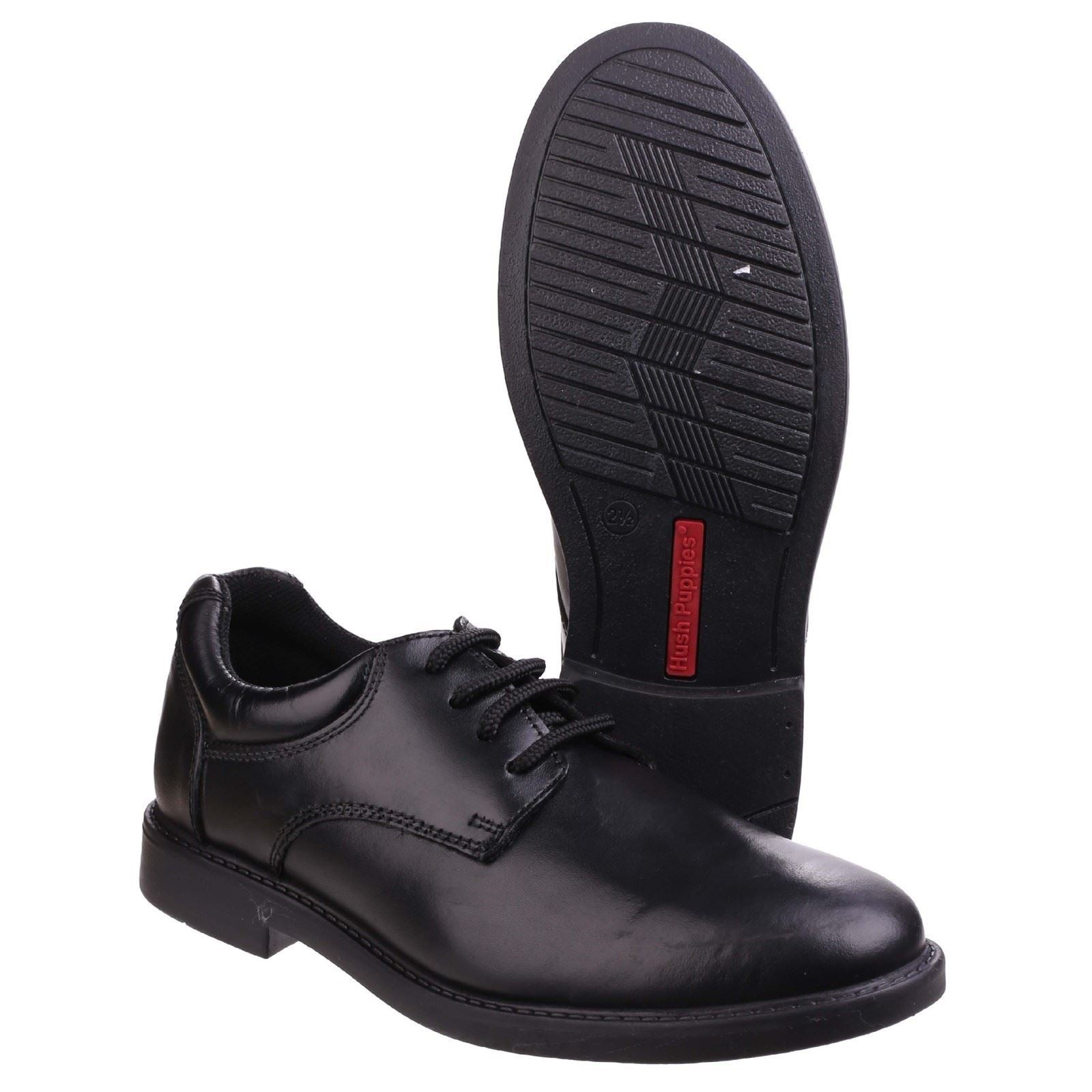 Hush Puppies Tim Junior Boys Black Leather Shoes