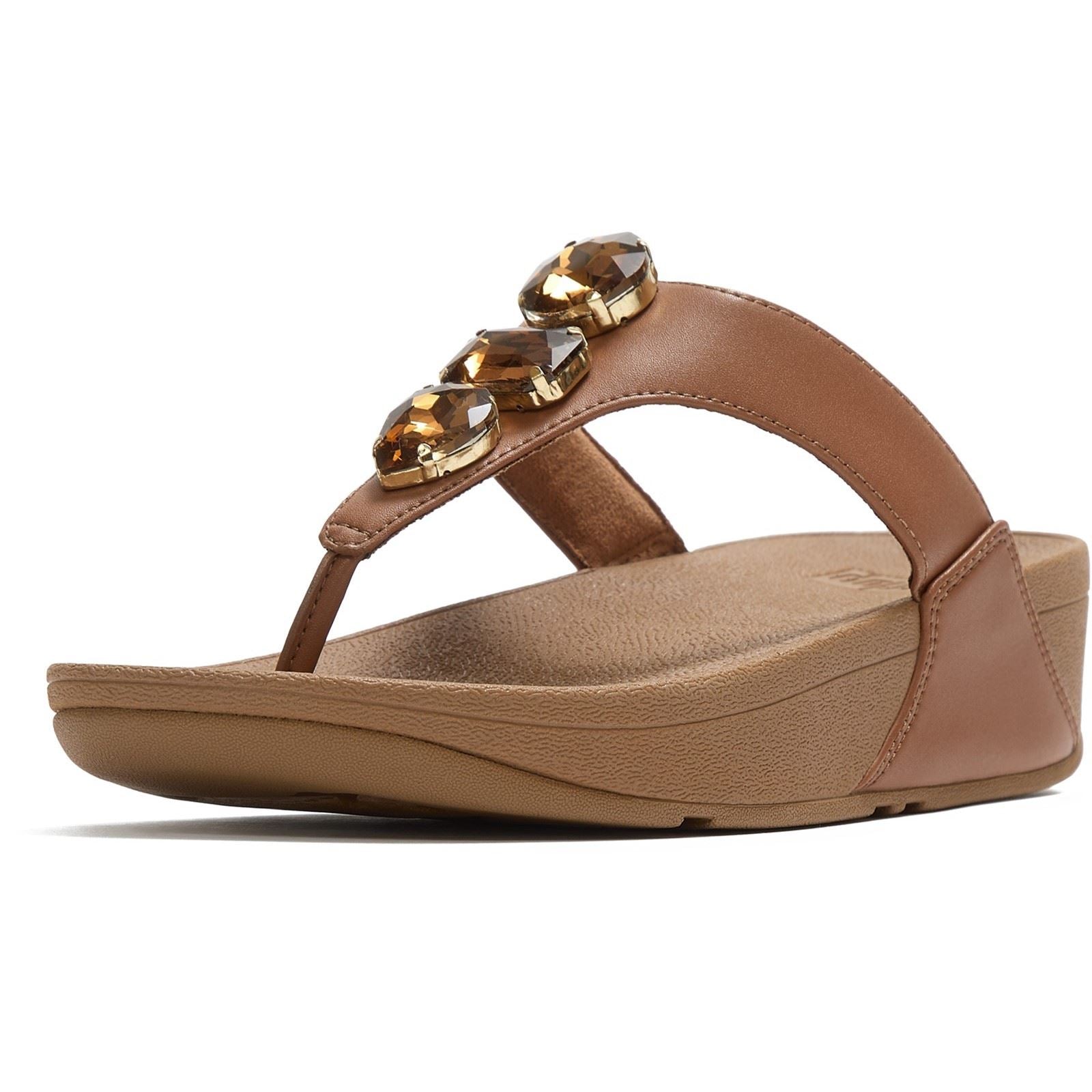 Fitflop Lulu Ultra-Jewel Toe-Post Polyurethane Women's Deep Tan Sandals