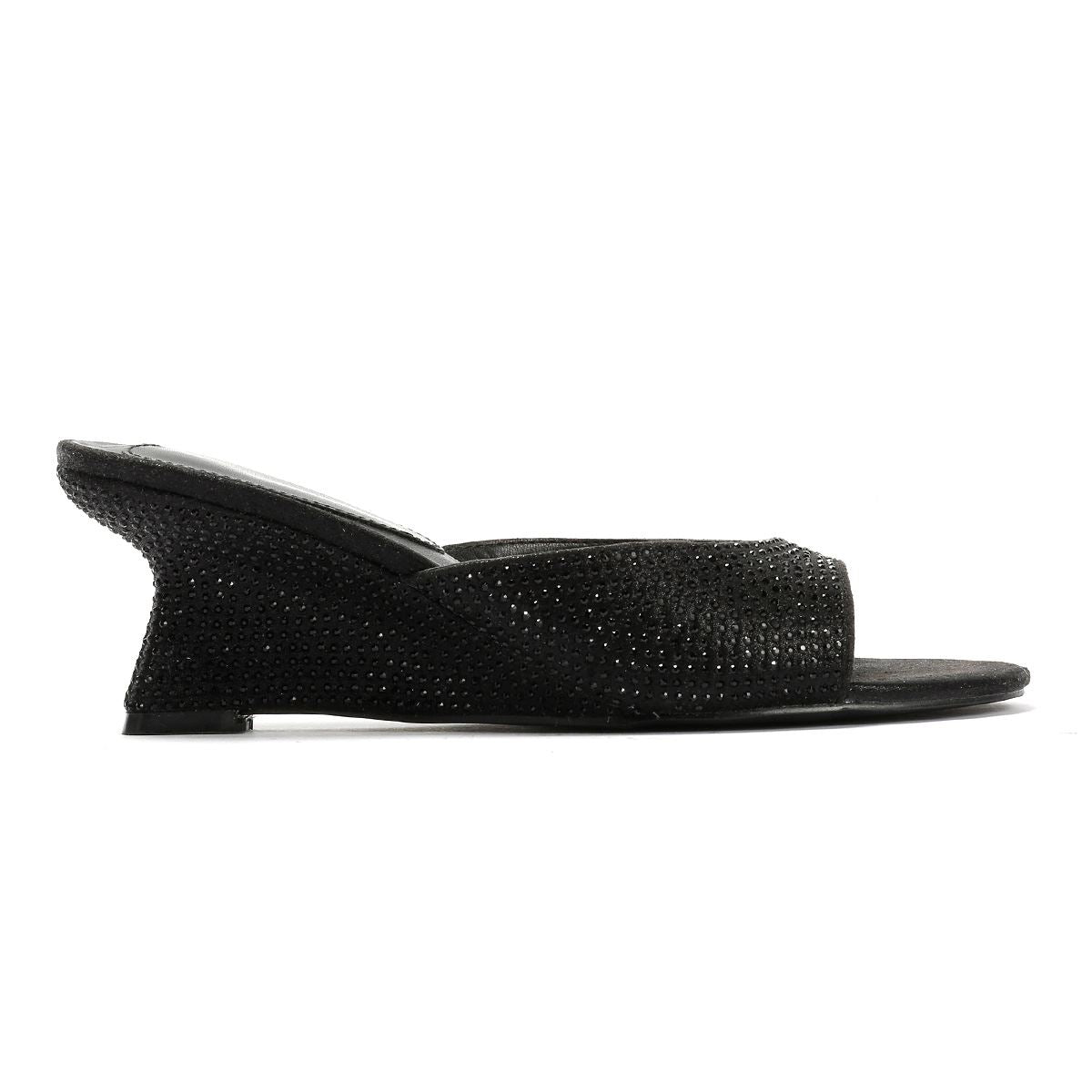French Connection Tina Rhinestone Women's Black Wedge Sandals