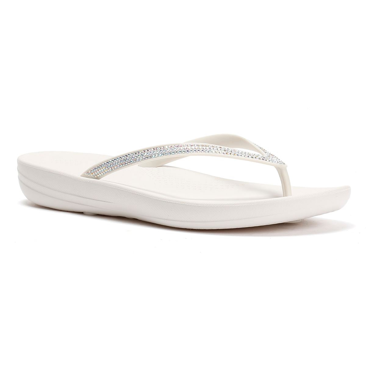 FitFlop Iqushion Sparkle Women's Urban White Flip Flops