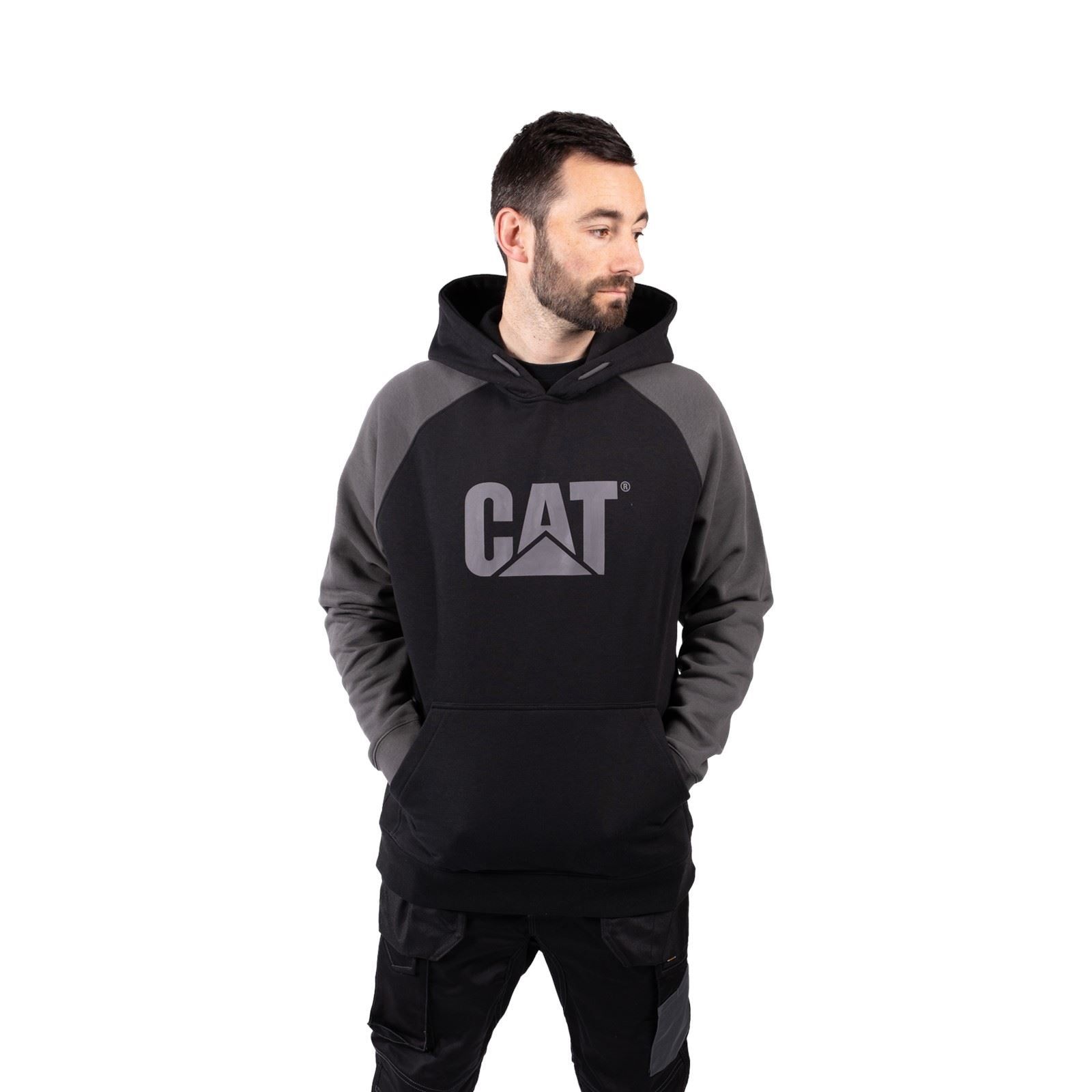 Caterpillar Raglan Cotton Men's Black Hooded Sweatshirt