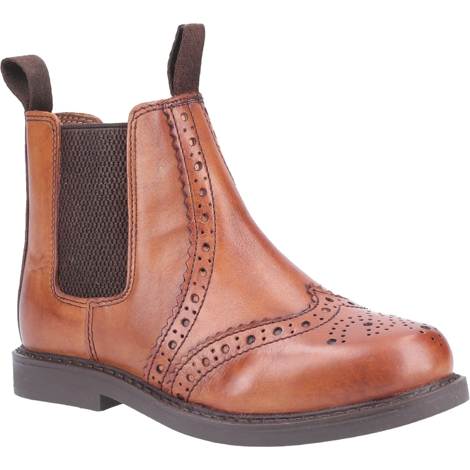 Cotswold Nympsfield Leather Boy's Tan Flat Chelsea Boots