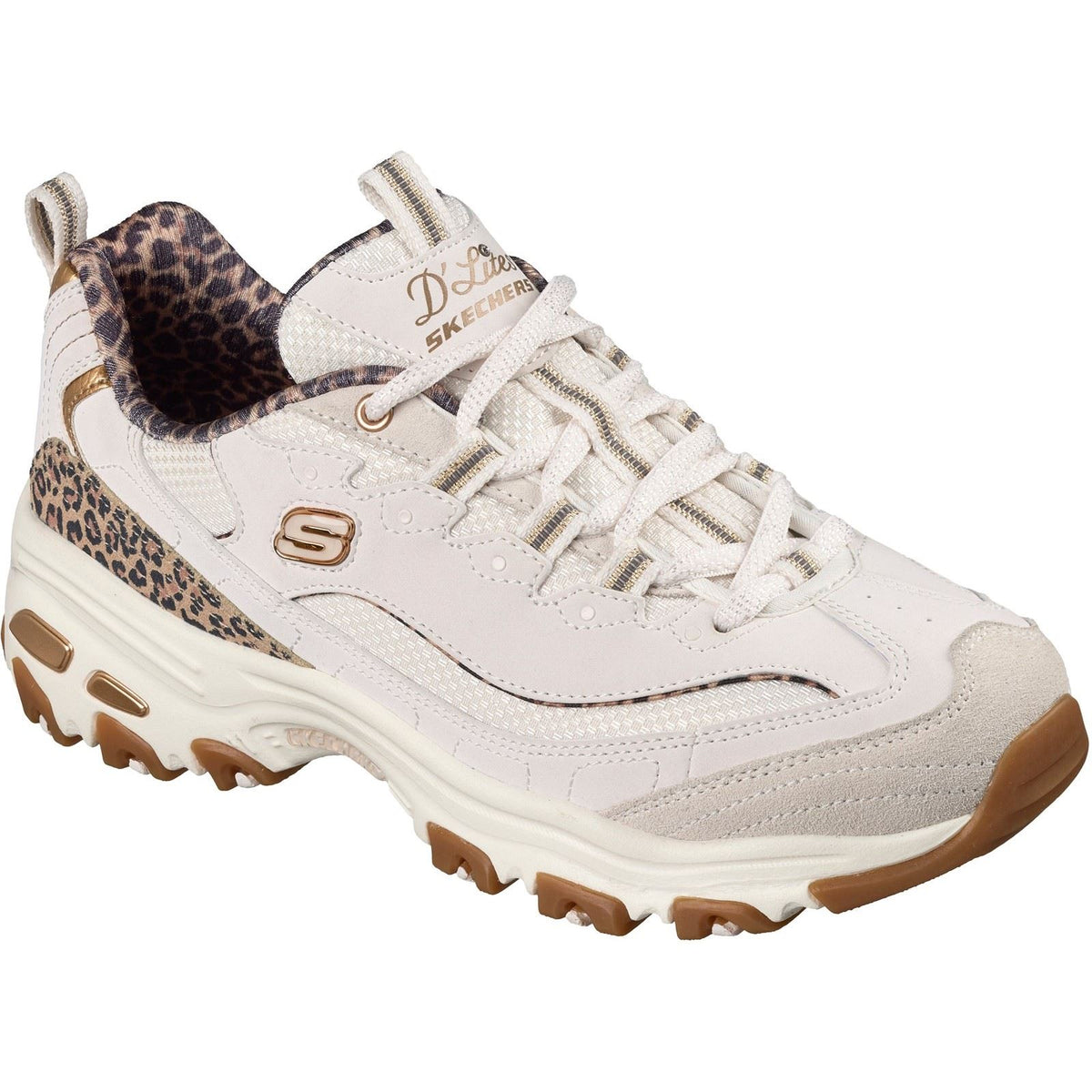 Skechers D'Lites Wild Charm Leather Women's White/Leopard Trainers