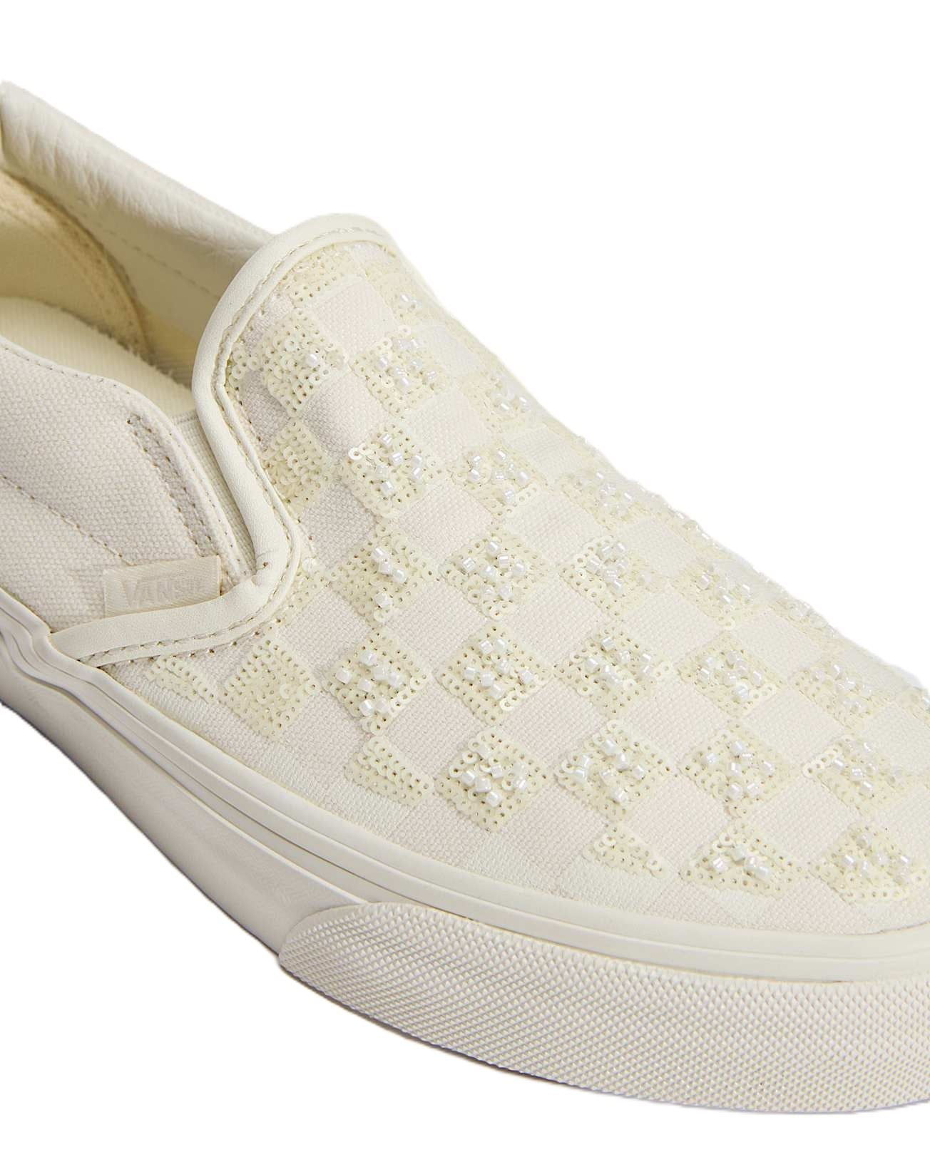 Vans Classic Slip-On Canvas Women's White Beaded Checkerboard Trainers