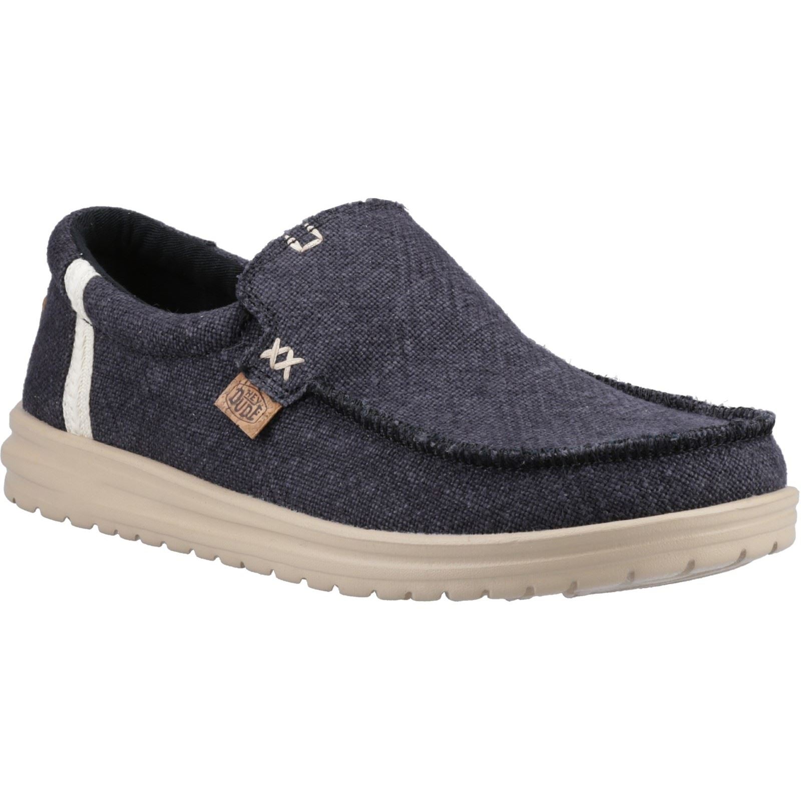 HEYDUDE Mikka Jute Linen Men's Black/Irish Cream Moccasins Shoes