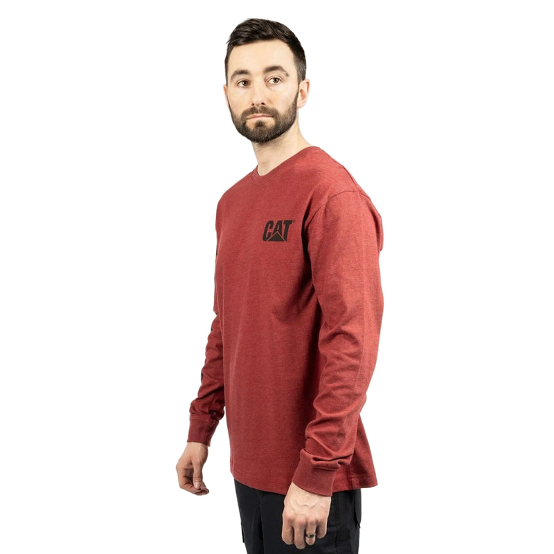 Caterpillar Trademark Banner Long Sleeve Cotton Men's Red T-Shirt