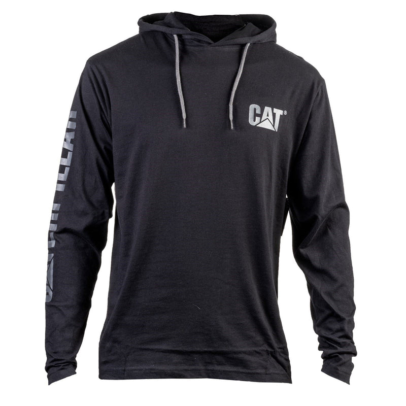 Caterpillar Hooded Long Sleeve Cotton Men's Black T-Shirt