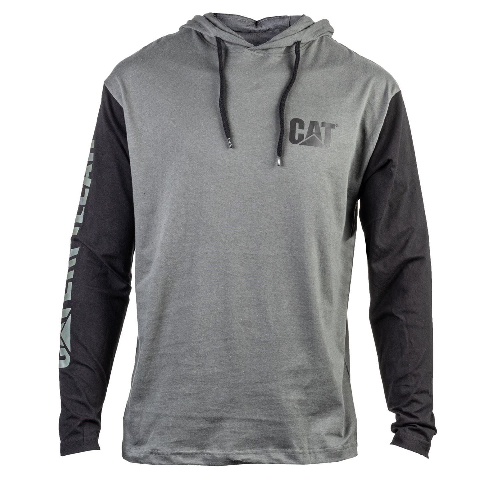 Caterpillar Hooded Long Sleeve Cotton Men's Grey T-Shirt