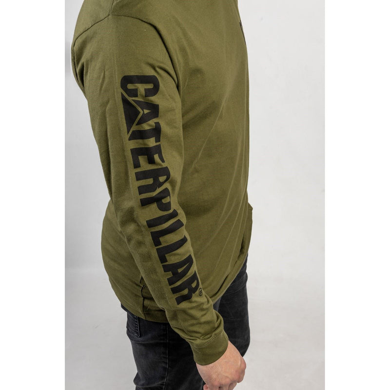 Caterpillar Trademark Banner Long Sleeve Cotton Men's Green T-Shirt