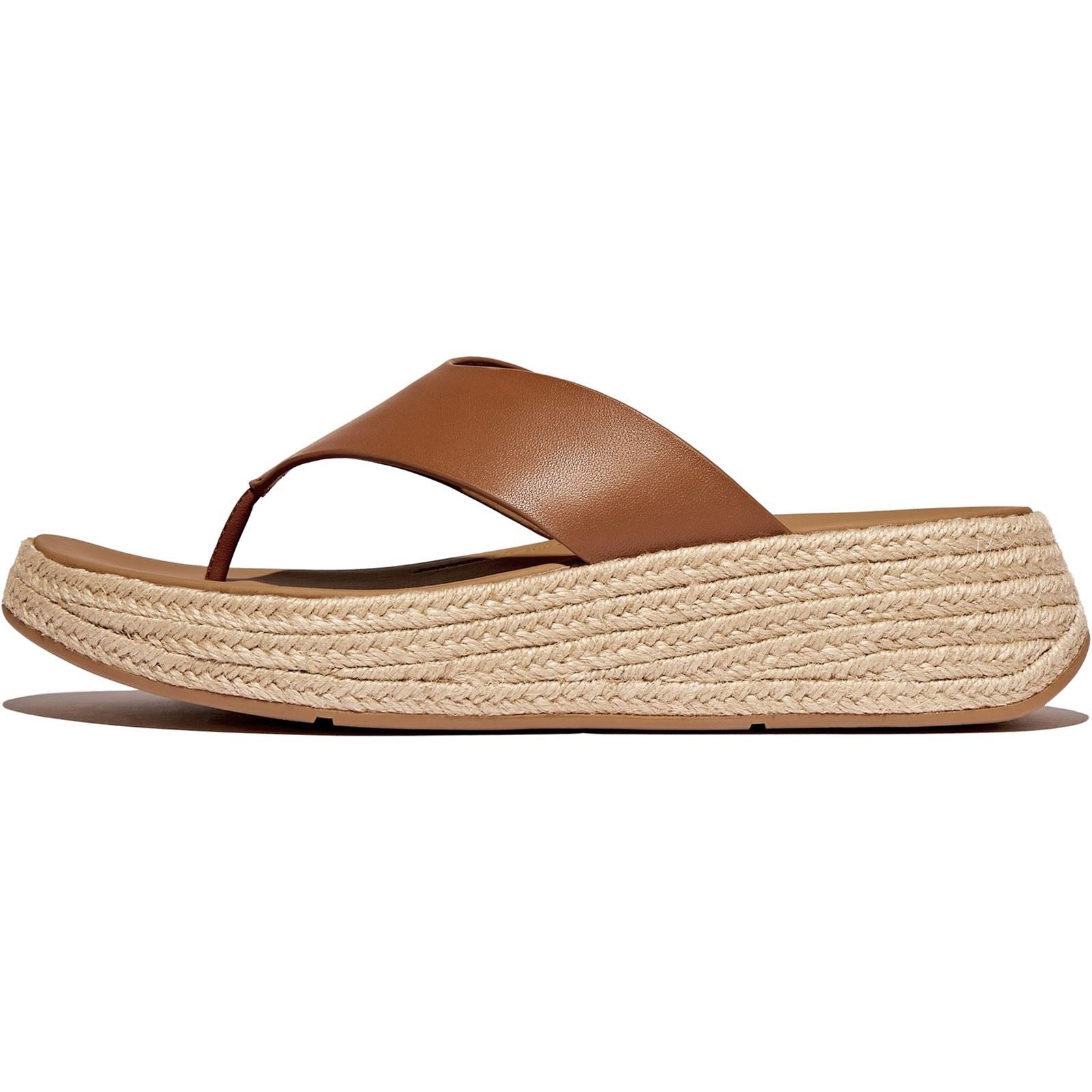 Fitflop F-Mode Toe Post Espadrille Leather Women's Deep Tan Sandals