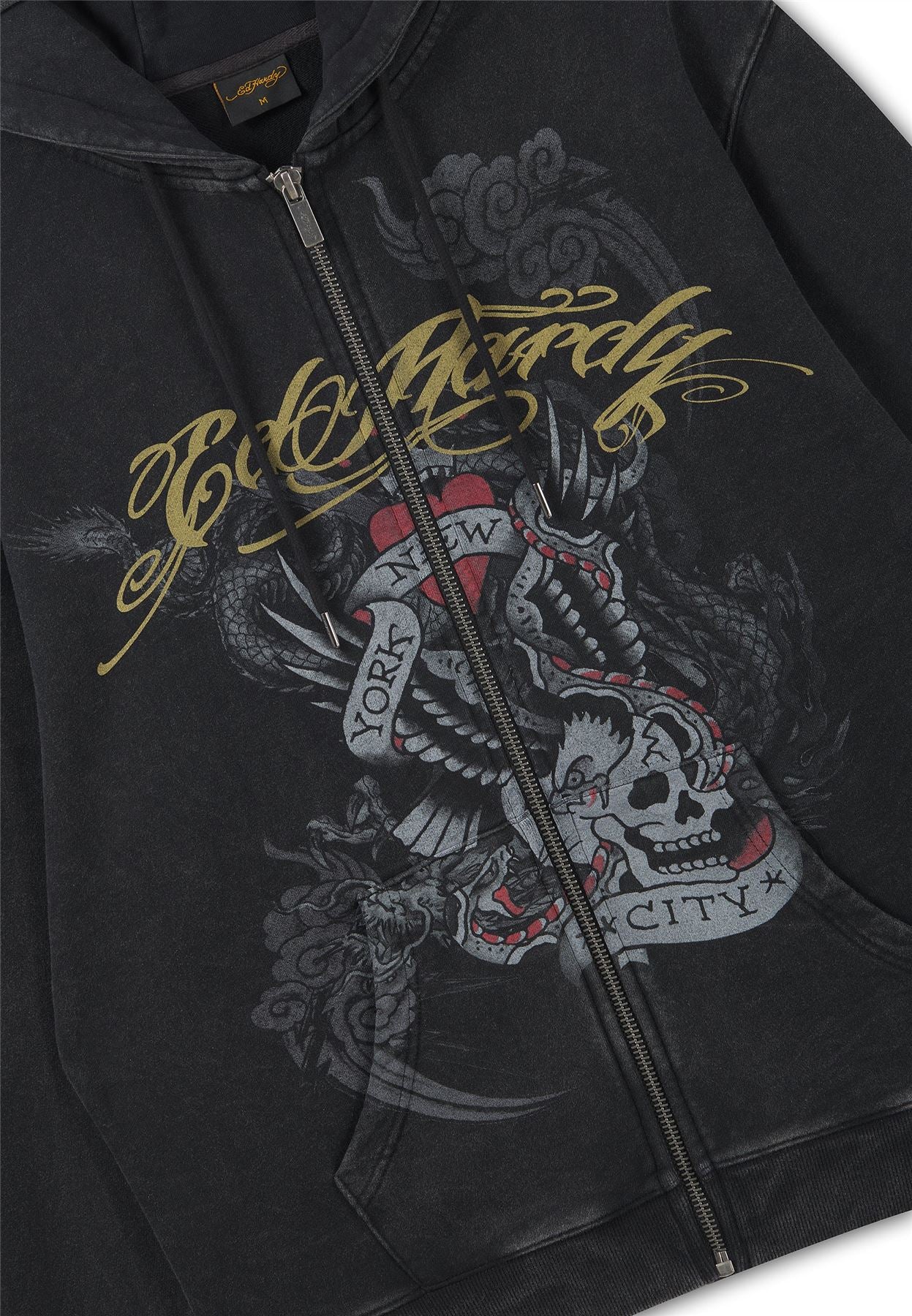 Ed Hardy New York Washed Relaxed Zip Thru Men's Black Hoodie
