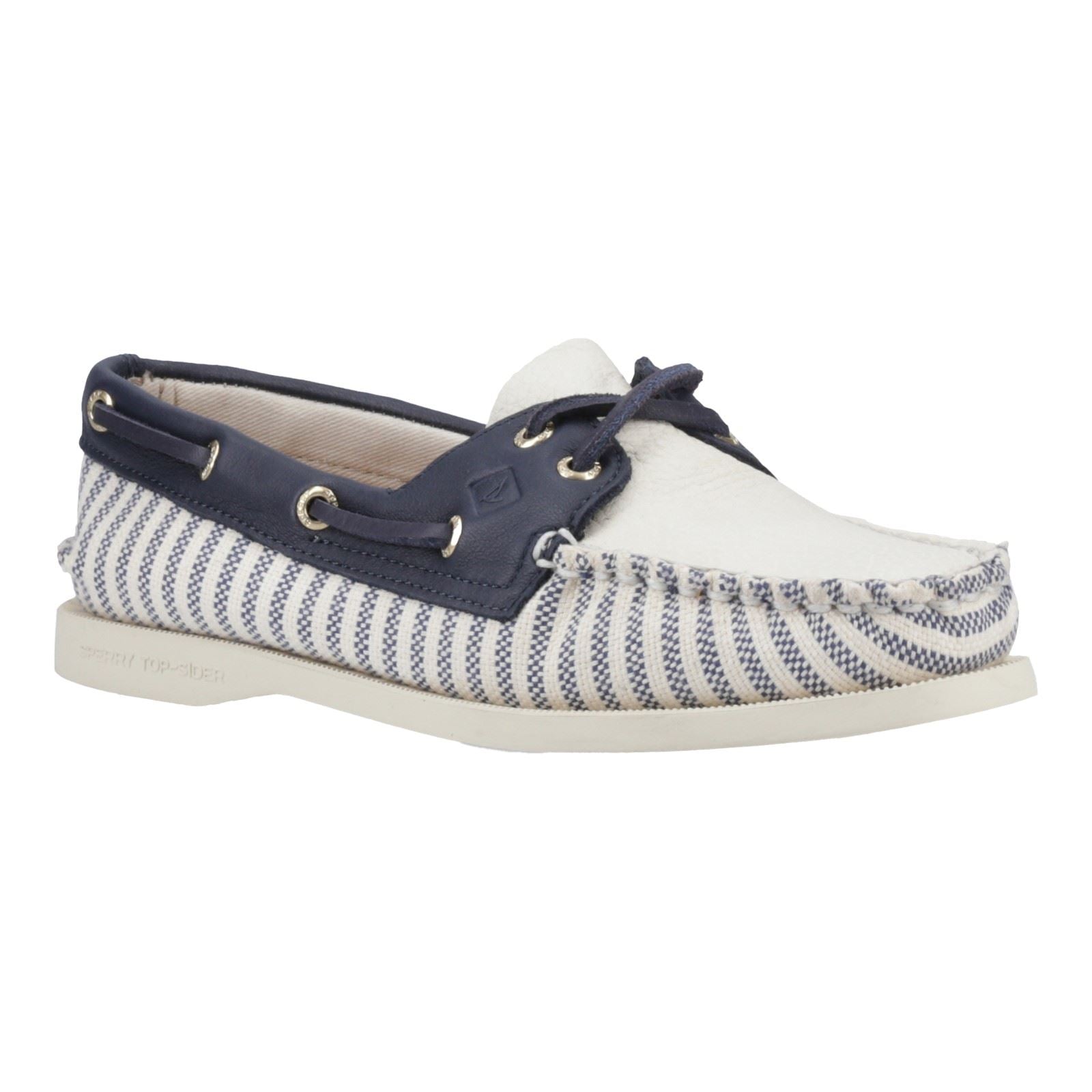 Sperry Authentic Original Textile Women's White/Navy Standard Boat Shoes
