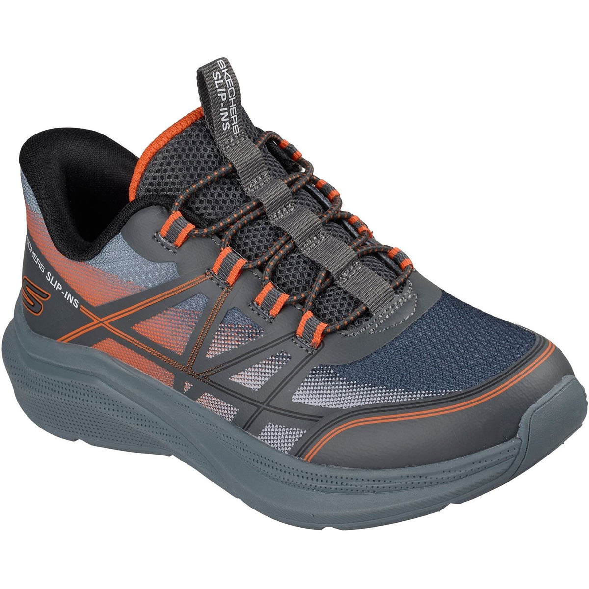 Skechers Microspec Velocity Grid-Shift Boy's Charcoal/Orange & Black Trainers