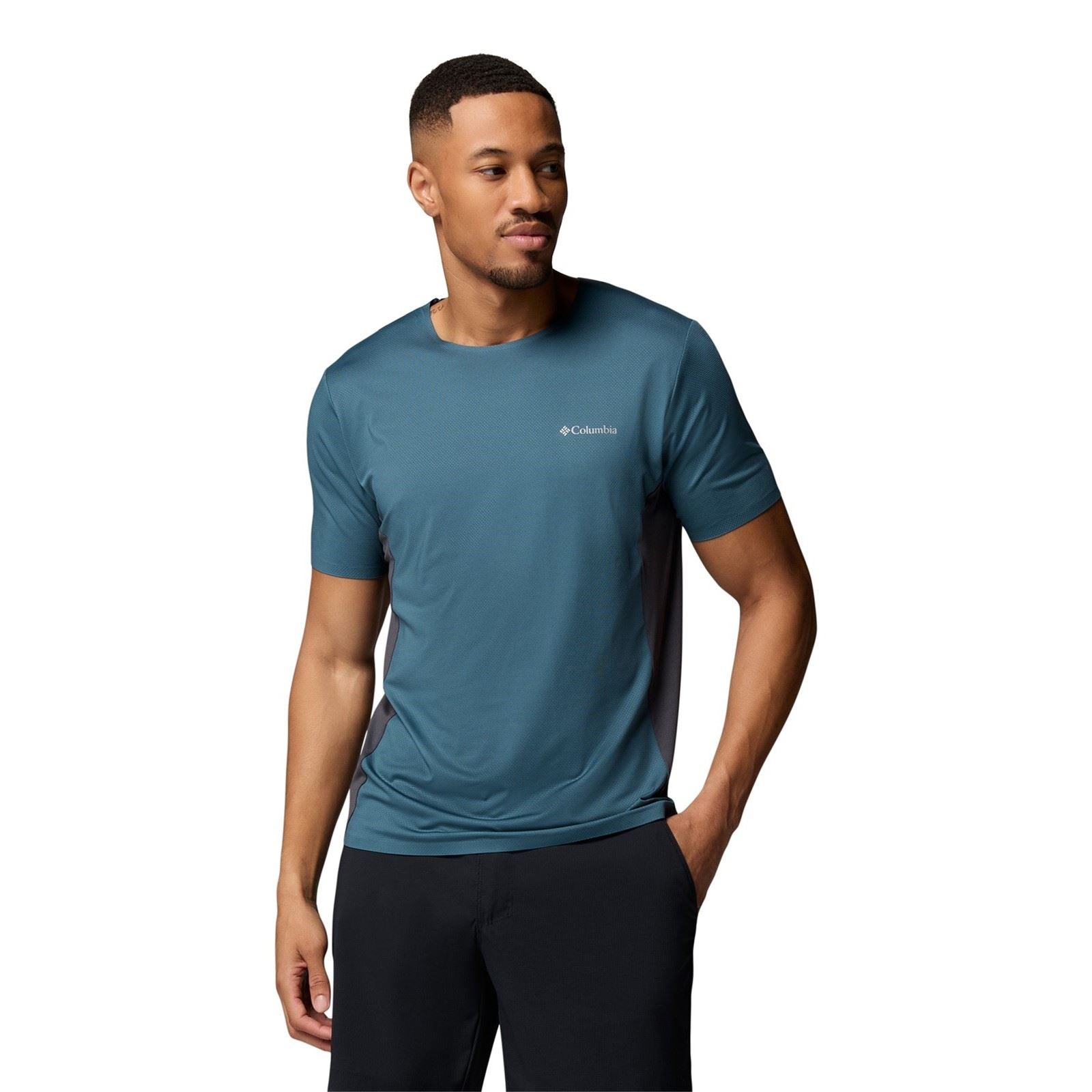 Columbia Three Pitch SS Crew Polyester Men's Blue Activewear T-Shirts