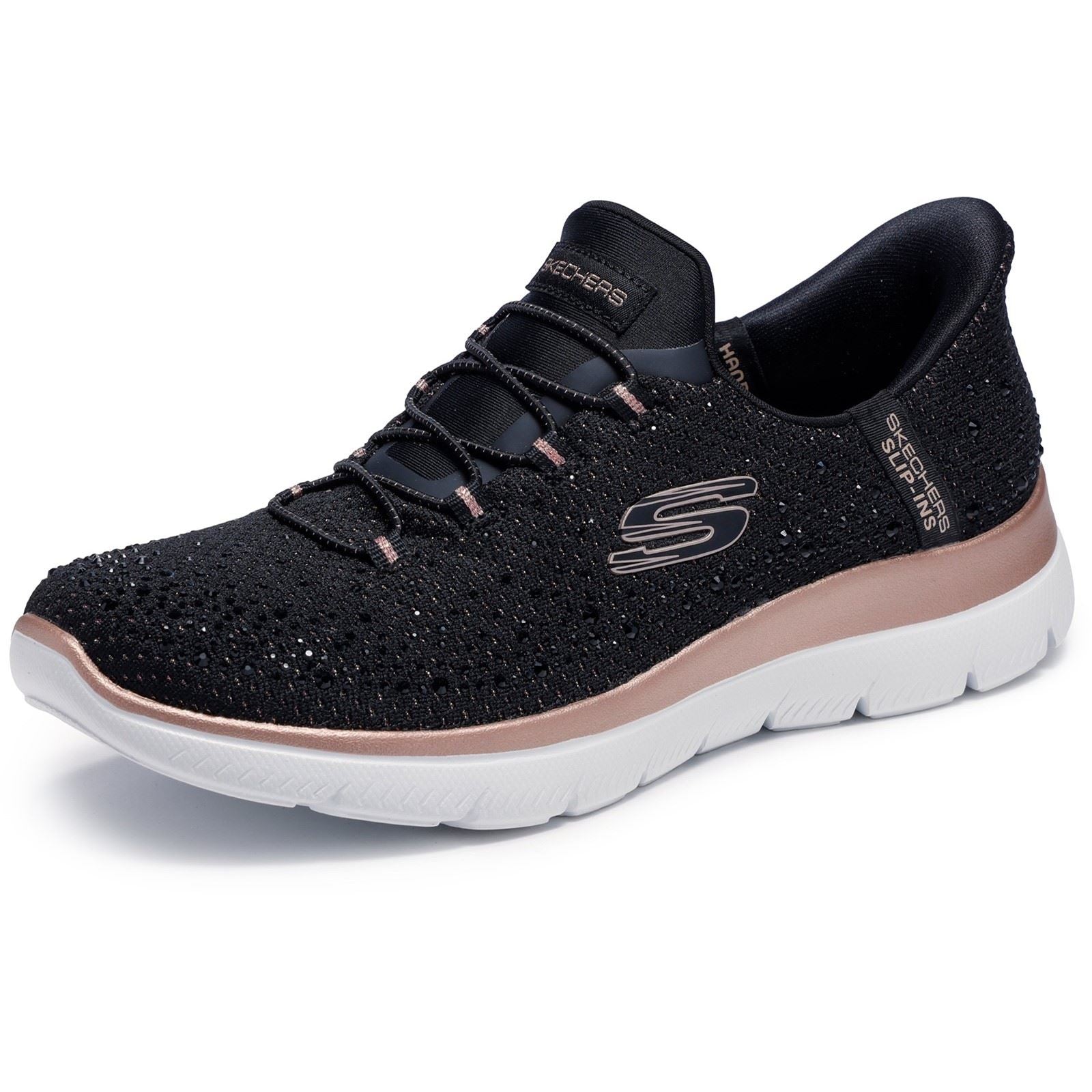Skechers Summits Brilliant Shine Women's Black Mesh/Rose Gold Trim Trainers