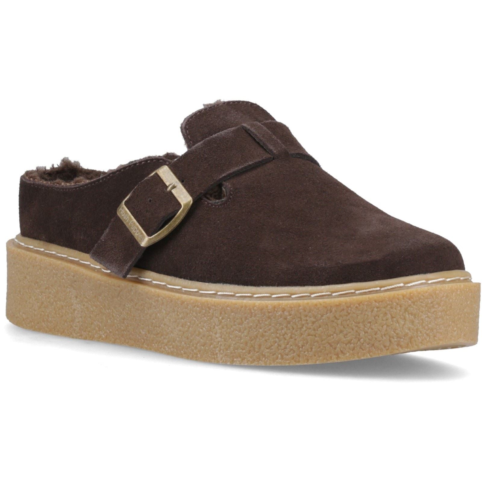 Hush Puppies Blanche Fur Leather Women's Chocolate Mules