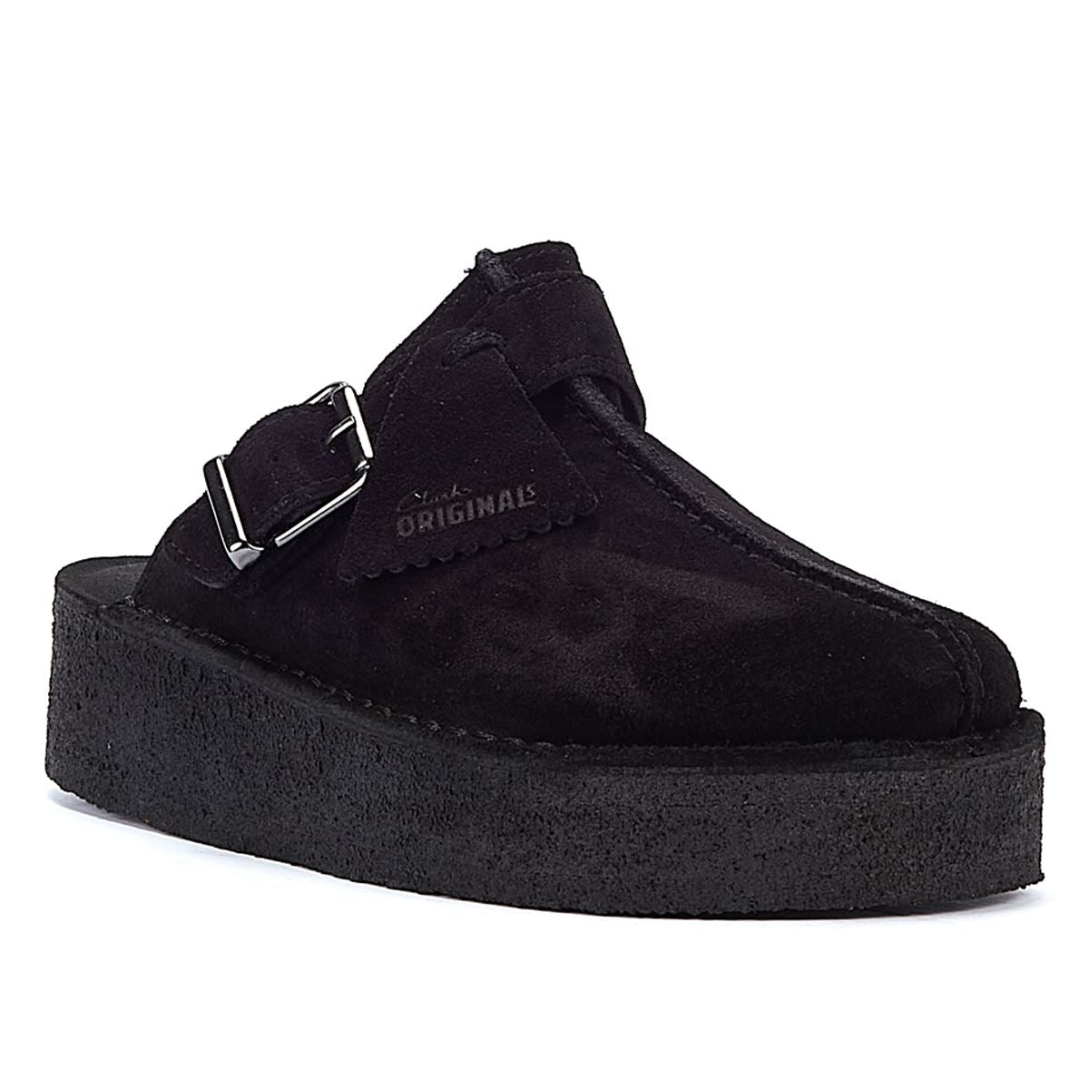 Clarks Original Trek Wedge Women's Black Suede Mules