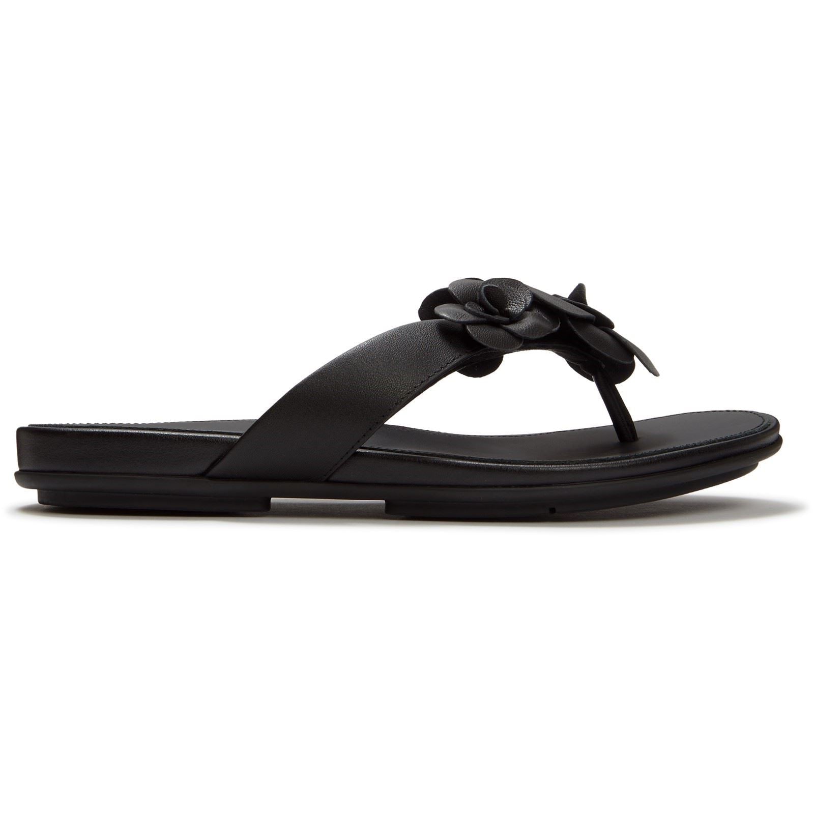 Fitflop Gracie Flower Leather Women's Black Flip Flops