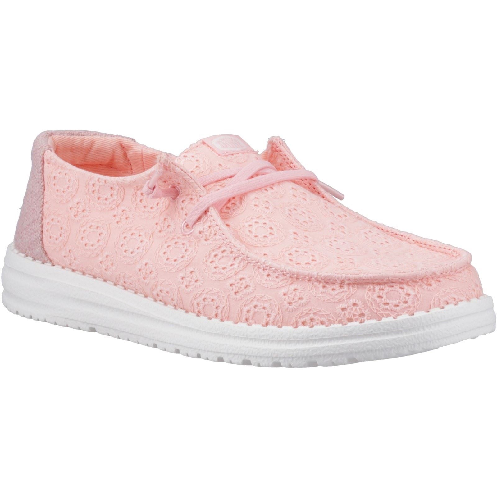 HEYDUDE Wendy Eyelet Lace Cotton Blend Women's Pale Pink Moccasins Shoes