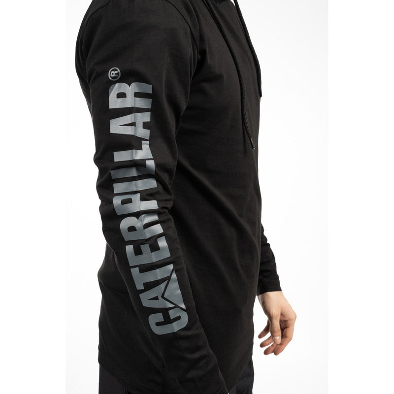 Caterpillar Hooded Long Sleeve Cotton Men's Black T-Shirt