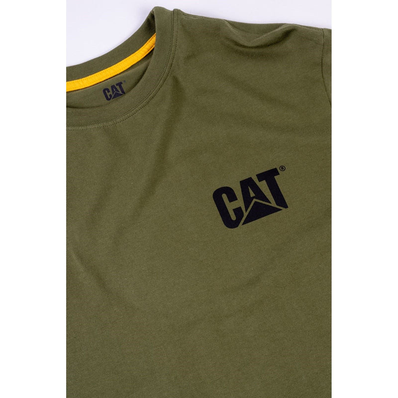 Caterpillar Trademark Banner Long Sleeve Cotton Men's Green T-Shirt
