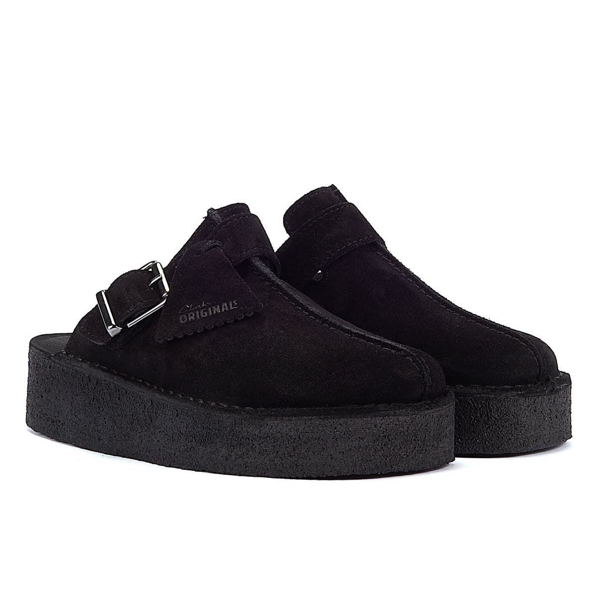 Clarks Original Trek Wedge Women's Black Suede Mules