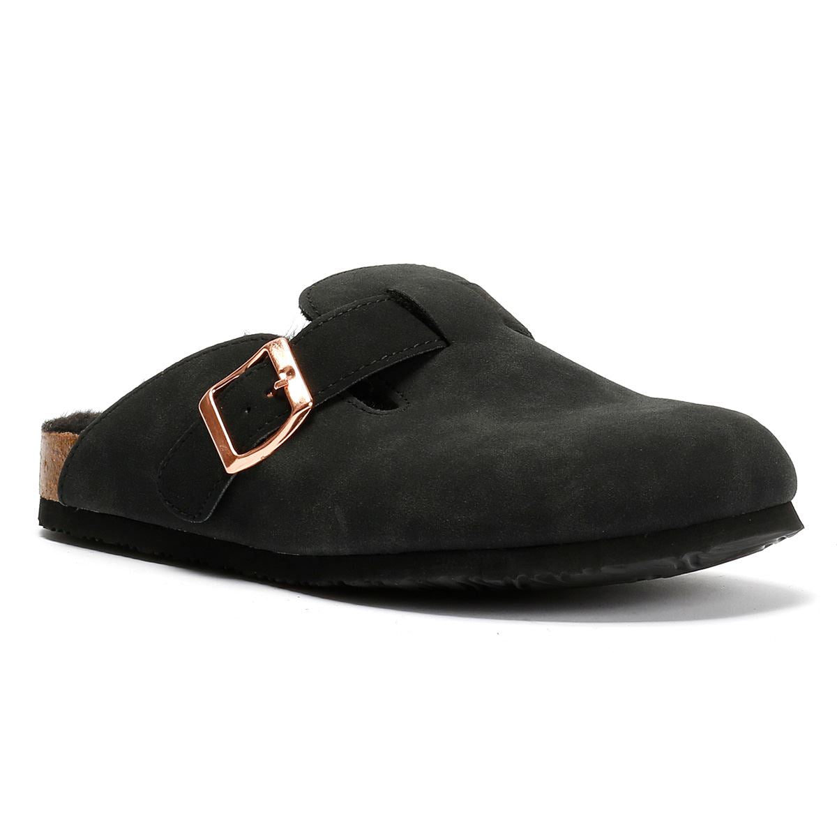 Penguin Poppy Fur Suede Women's Black Mules