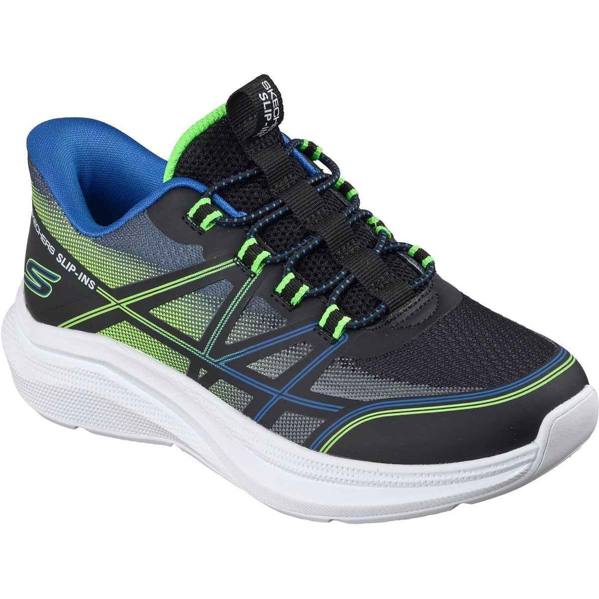 Skechers Microspec Velocity Grid-Shift Boy's Black/Blue & Lime Trainers