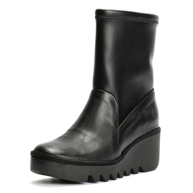 Fly London Boik Wedge Stretch Leather Women's Black Boots
