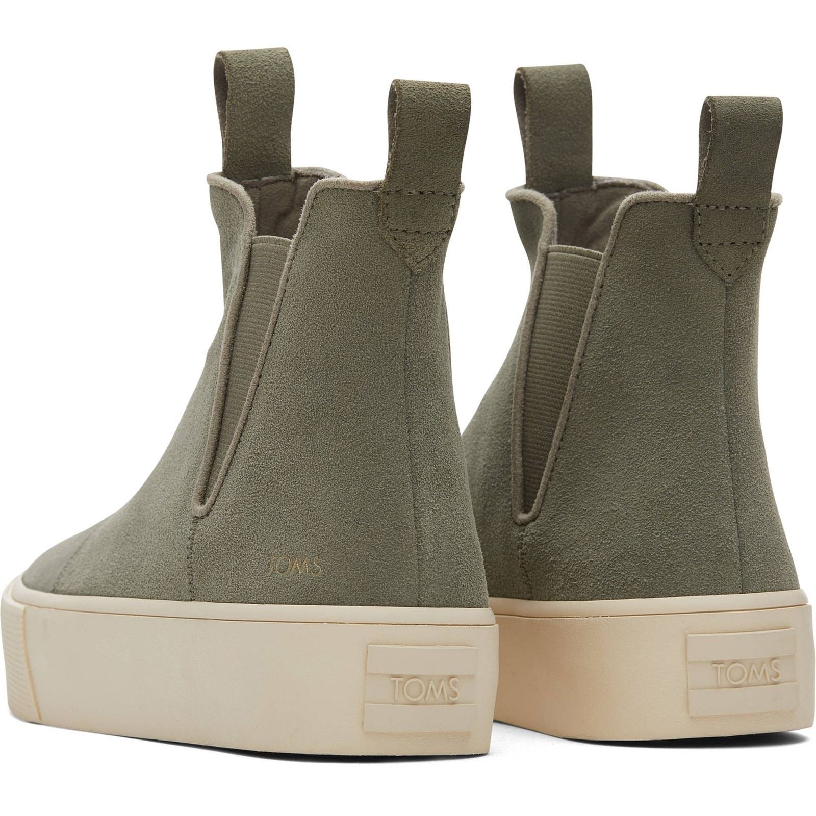 TOMS Fenix Platform Leather Women's Vetiver Grey Flat Chelsea Boots