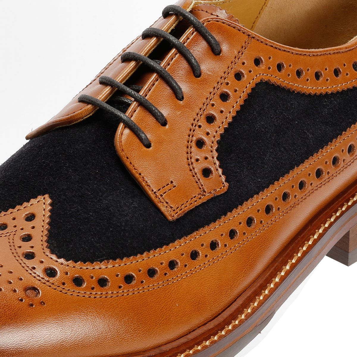 Chapman & Moore Longwing Brogue Leather/Suede Men's Tan/Navy Shoes