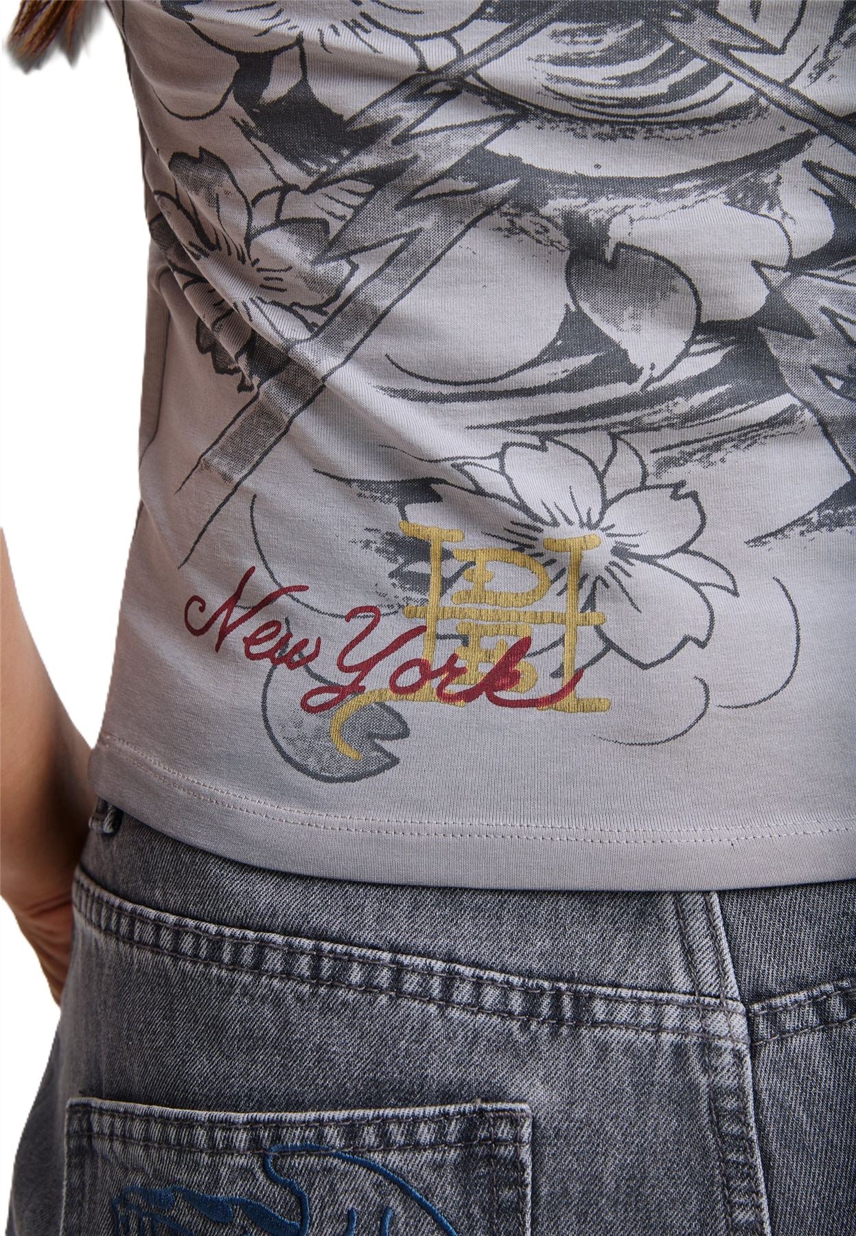 Ed Hardy In Memory of When I Cared Fitted Women's Grey Vest Top