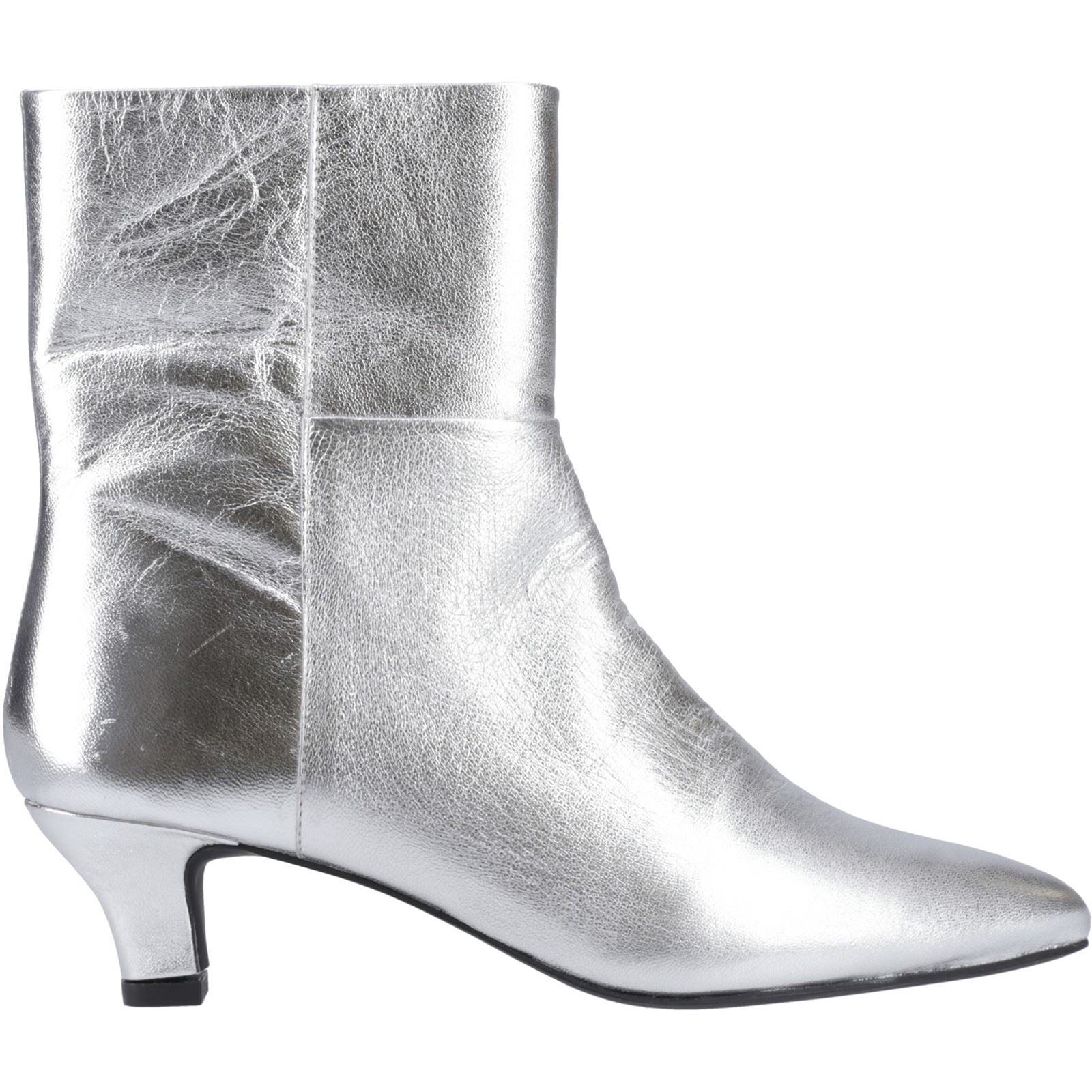 Hush Puppies Nahla Heel Leather Women's Silver Heeled Ankle Boots