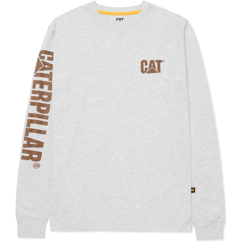 Caterpillar Trademark Banner Long Sleeve Cotton Men's Cream T-Shirt