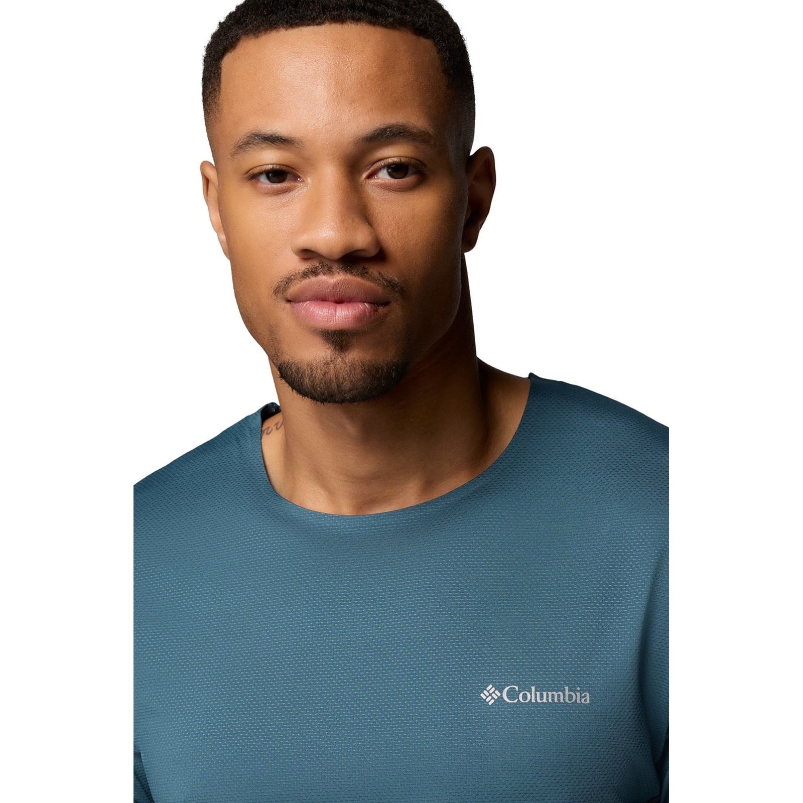 Columbia Three Pitch SS Crew Polyester Men's Blue Activewear T-Shirts