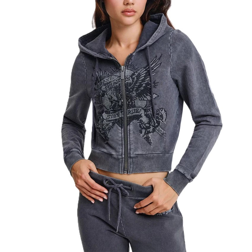 Ed Hardy Stay True Fitted Cropped Zip Women's Black Hoodie