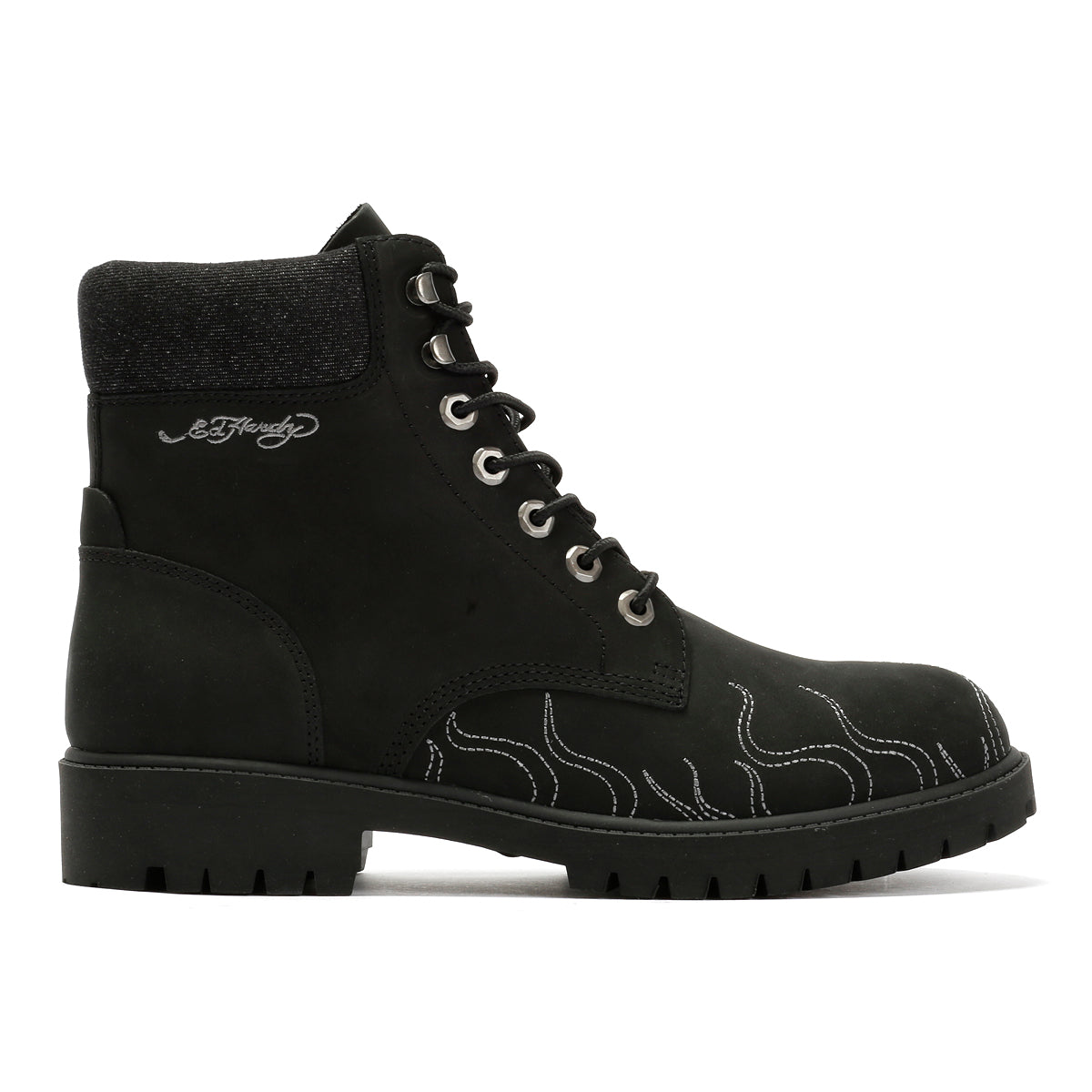Ed Hardy Embroidered Flames Nubuck Men's Black Boots