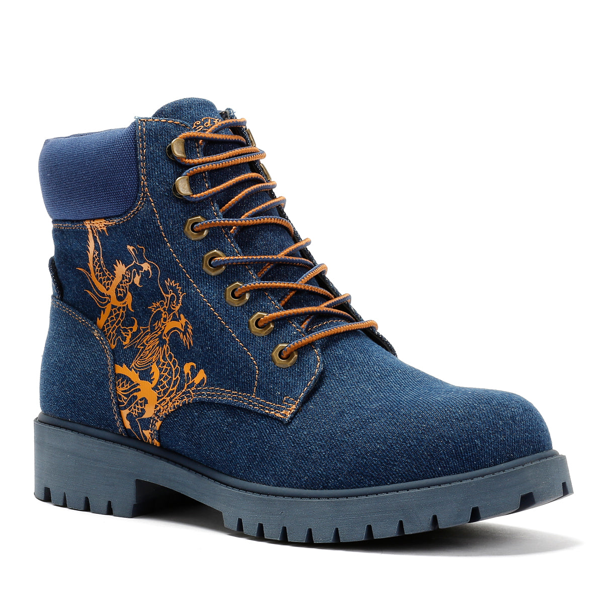 Ed Hardy Dancing Dragon Denim Men's Indigo Boots