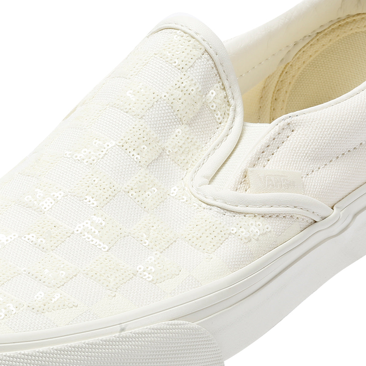 Vans Classic Slip-On Canvas Women's White Beaded Checkerboard Trainers
