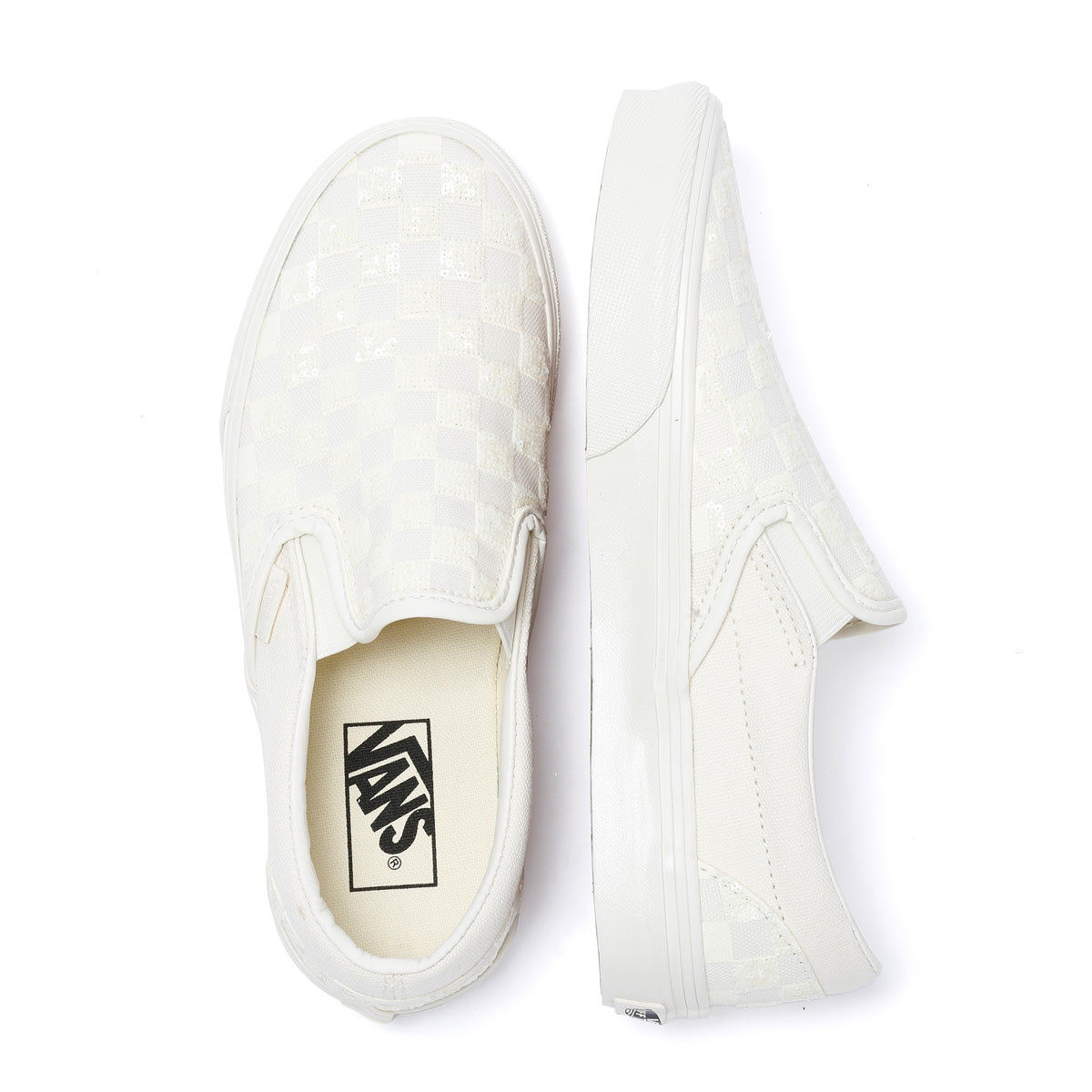 Vans Classic Slip-On Canvas Women's White Beaded Checkerboard Trainers