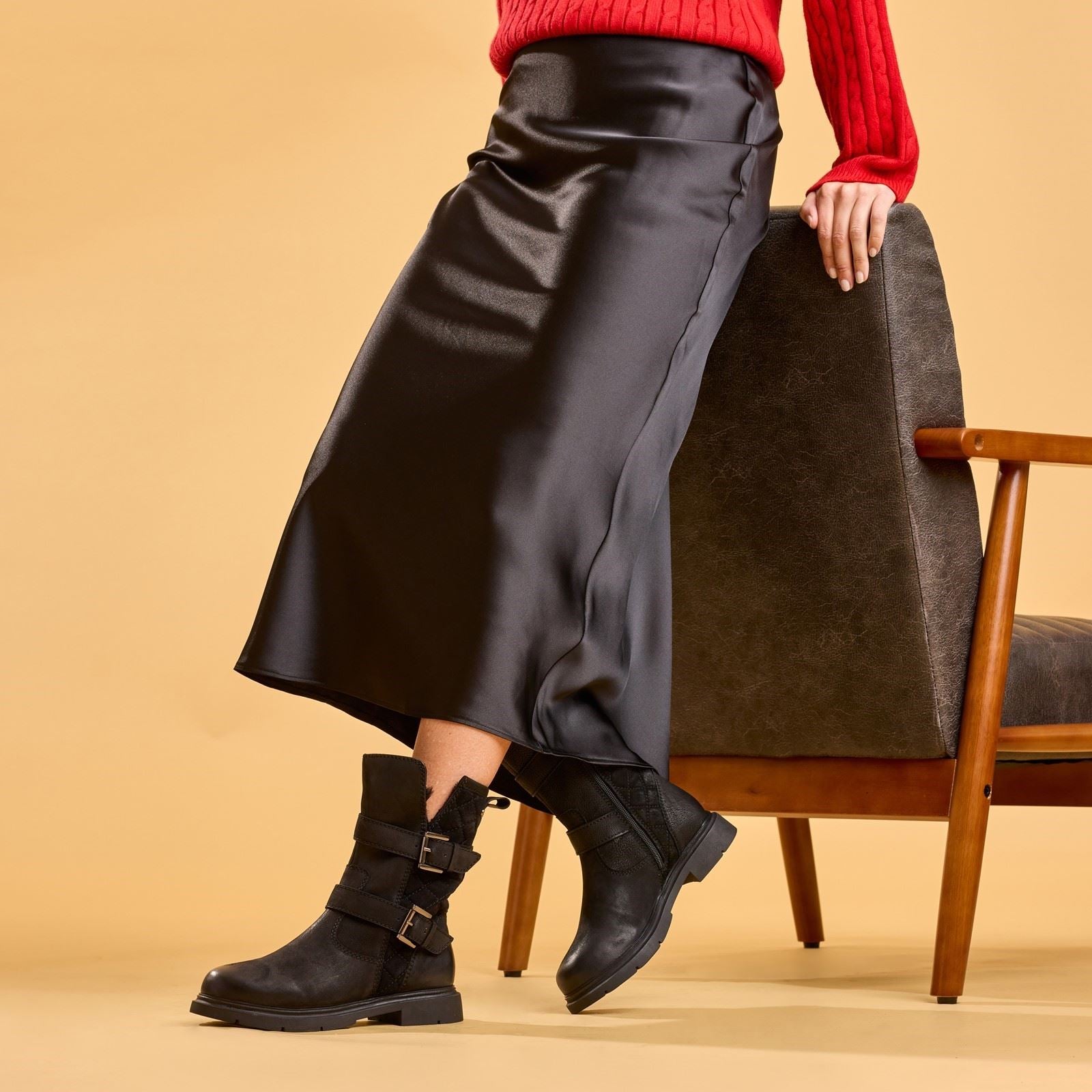 Hush Puppies Celine Buckle Leather Women's BLACK Boots