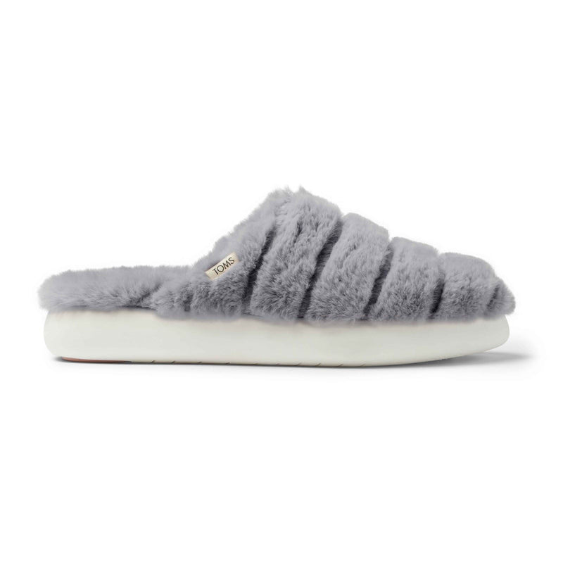 TOMS Alpargata Mallo Polyester Faux Fux Women's Mid Grey Faux Fur Mules