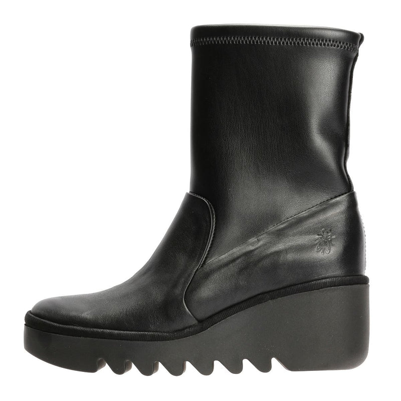 Fly London Boik Wedge Stretch Leather Women's Black Boots