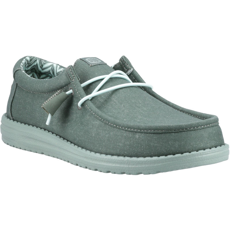 HEYDUDE Wally Canvas 100% Cotton Men's Duck Green/Iceberg Green Moccasins Shoes