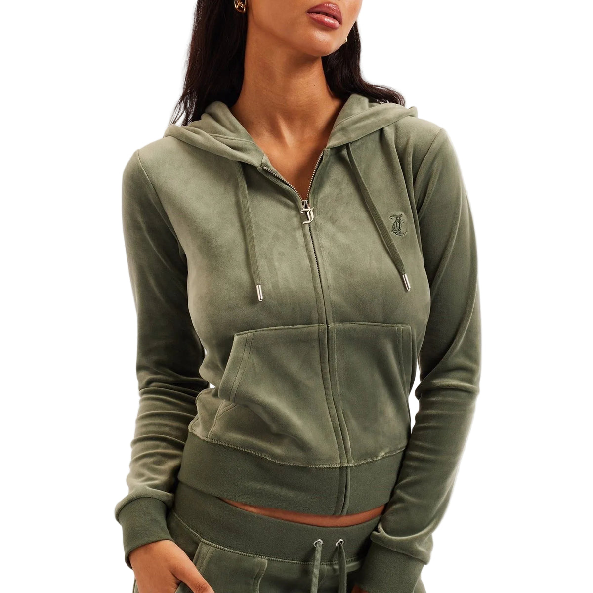 Juicy Couture Robertson Classic Jacket Polyester Women's Green Hooded Sweatshirt