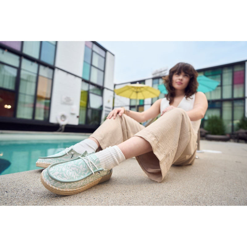 HEYDUDE Wendy Espadrille Retro Palm Cotton Blend Women's Celadon Green/White Espadrilles