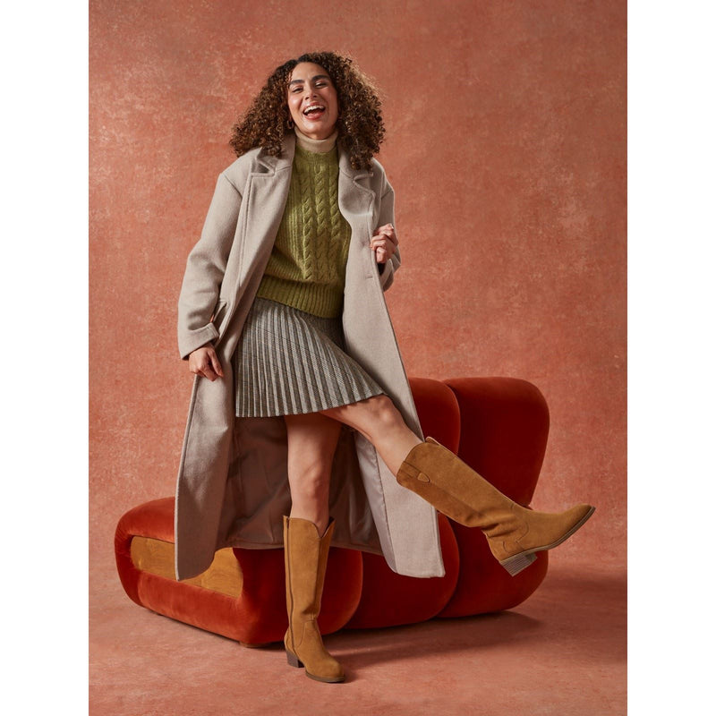 Hush Puppies Isabella Suede Women's Tan Heeled Knee High Boots