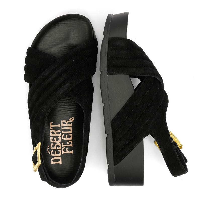 Desert Fleur Sparks Suede Women's Black Sandals
